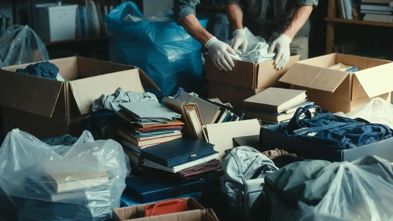 Tri des objets, mains, logement encombré