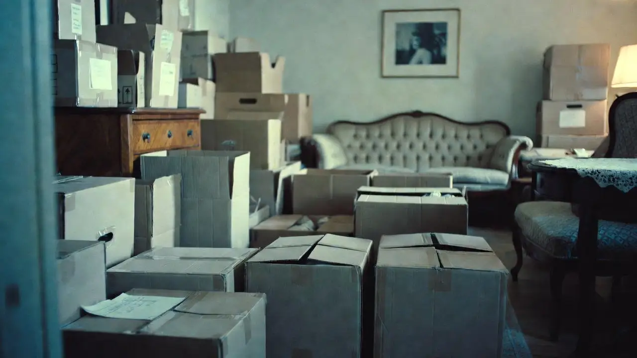 Pièce avec cartons, tri succession